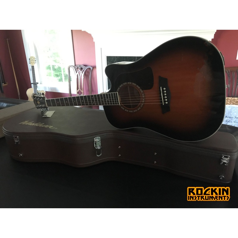 Washburn Heritage HD10SCETB Acoustic-Electric Guitar, Tobacco Burst with Washburn Hardshell Case