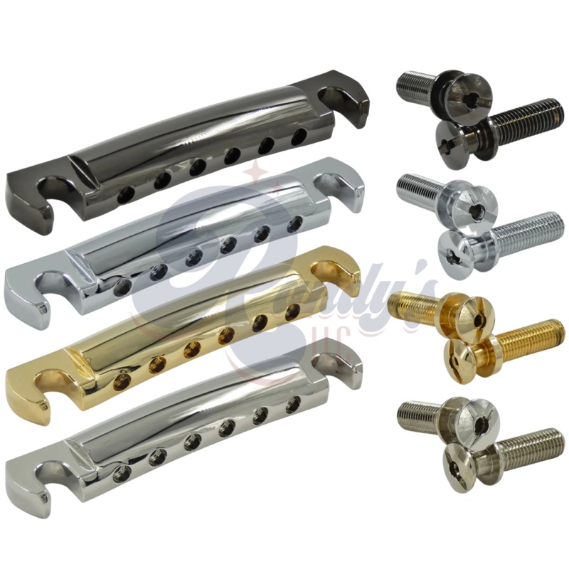 (High Performance Series) Lightweight Stop Bar Tailpiece & Locking Domed Studs - Fits Gibson HP Black Chrome/Cosmo Black Black Chrome/Cosmo Black