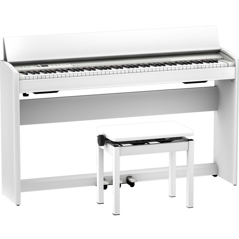 Roland F701-WH 88-Key Compact Upright Style Digital Piano w/ Bench, White