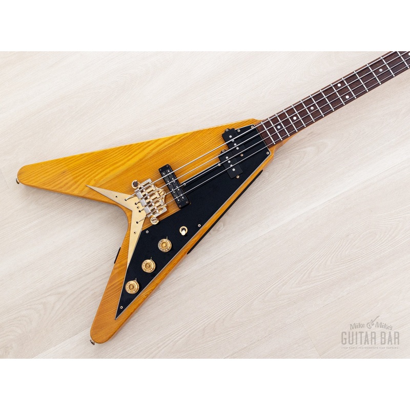 1970s Greco FVB900 Vintage Flying V PJ Bass Yellow Natural w/ Case, Hangtag