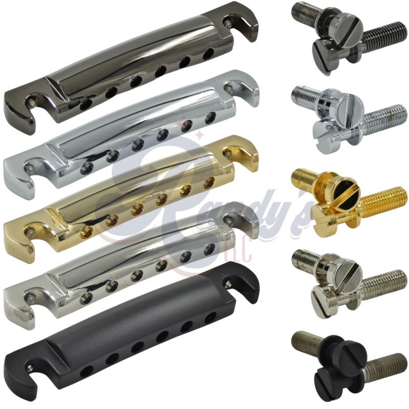 (Vintage Series) Adjustable Wraparound Stop Bar Tailpiece & Studs - Fits Gibson Junior & Special Black Chrome/Cosmo Black Black Chrome/Cosmo Black