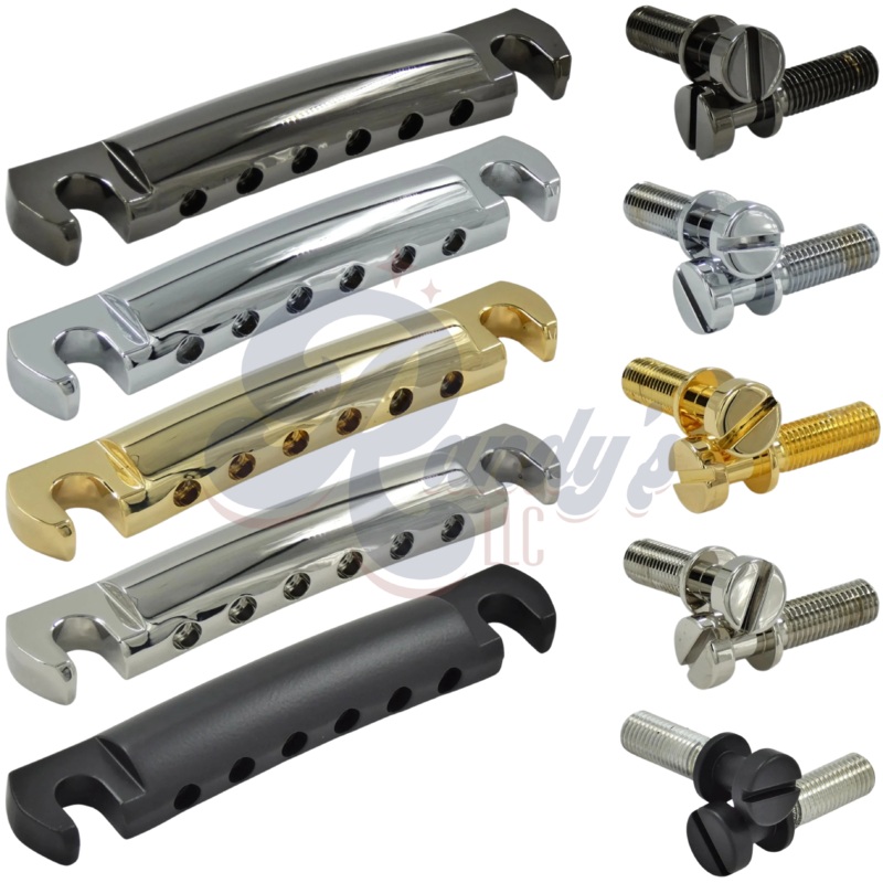 (Lightweight Series) Stop Bar Tailpiece & Studs - Fits Gibson Black Chrome/Cosmo Black Black Chrome/Cosmo Black
