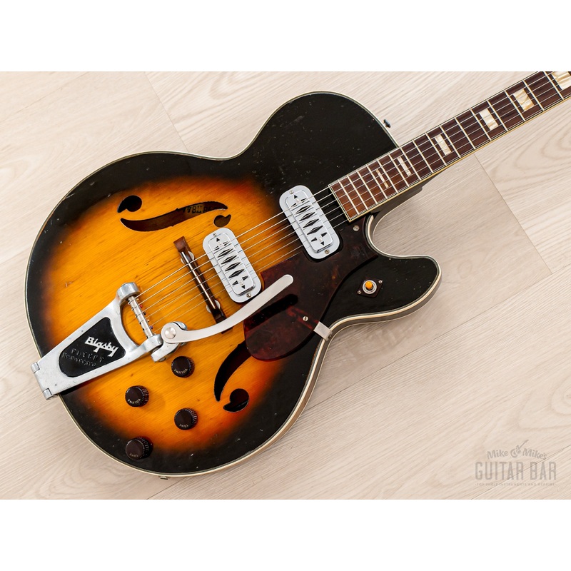 1959 Harmony Meteor H70, Airline-branded Vintage Guitar Sunburst w/ DeArmond Gold Foils, Case