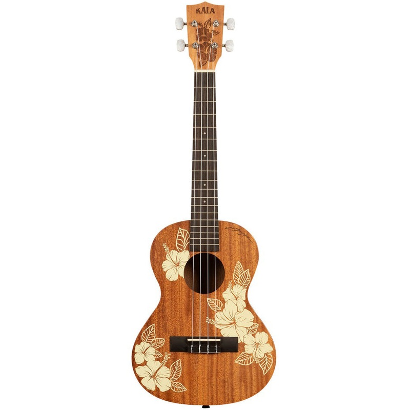 Kala KA-HIBISCUS-T Tenor Mahogany Ukulele, Hibiscus Design