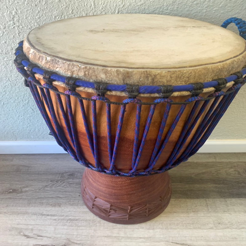 Djembe Professional Fair Trade Hand Crafted African DrumHalf Leg Blue Rope  12 x 23 Natural Wood Base