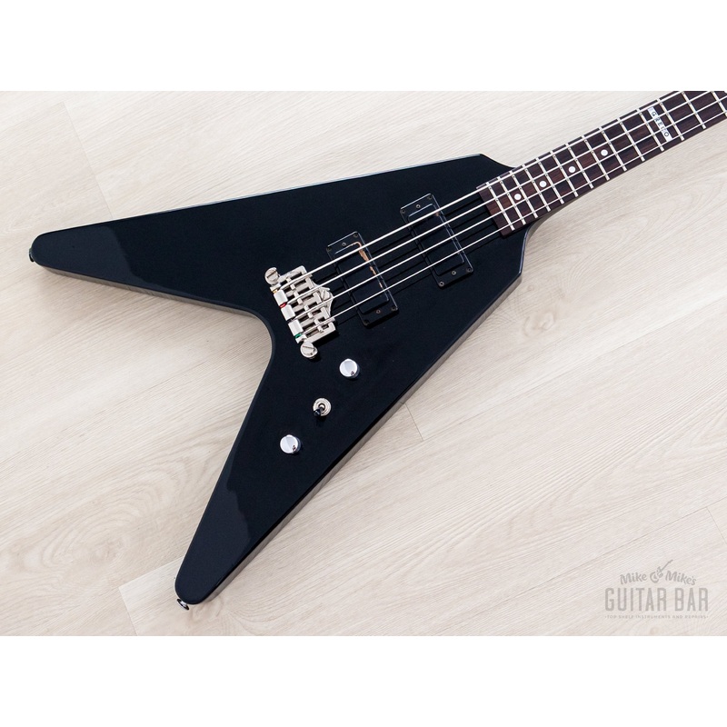 2002 Greco GVB-90 Flying V Bass Neck Through Real Black w/ Mini Humbuckers