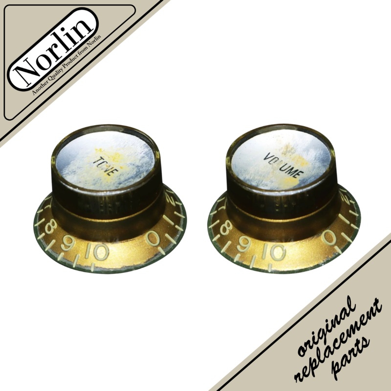 Aged Relic Top Hat Reflector Tone & Volume Knob for Gibson Guitars (Inch) Relic Gold Tone