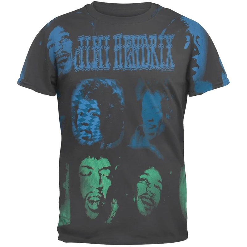 Vintage Jimi Hendrix T-shirt - AOP Spraypaint Hendrix Faces XL Black