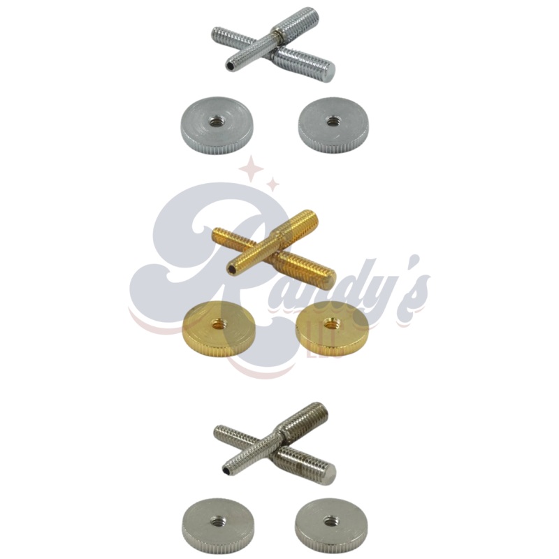 (Contemporary Series) Nashville Tune-O-Matic TOM to ABR-1 Conversion Bridge Posts & Thumbwheels (Fine Knurl) - Fits Gibson NEW Chrome Chrome