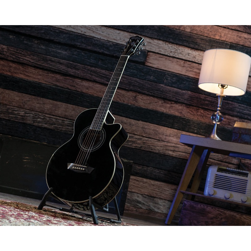 Washburn EA10B Festival Petite Jumbo Acoustic-Electric Guitar, Black