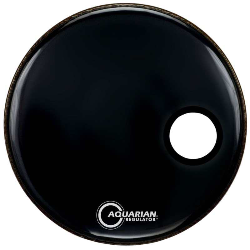 Aquarian RSM18BK 18" Regulator Bass Drumhead, Front, Offset Hole, Gloss Black