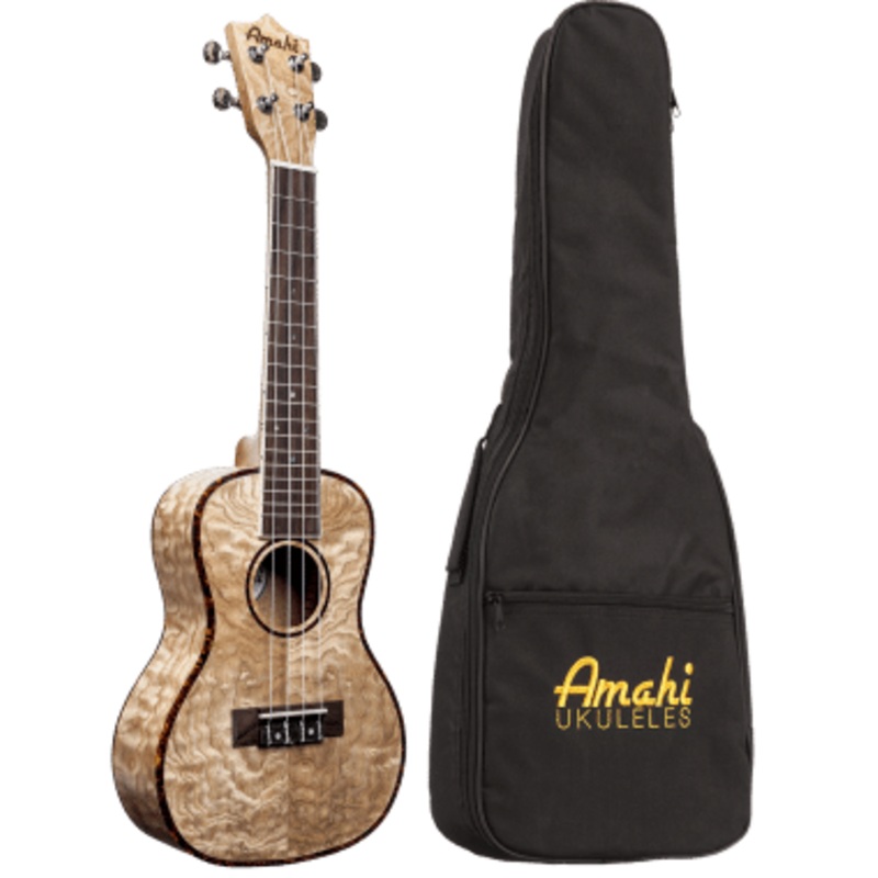 UK880C-EQ Amahi Classic Quilted Ash, Concert EQ - Amati's Fine Instruments