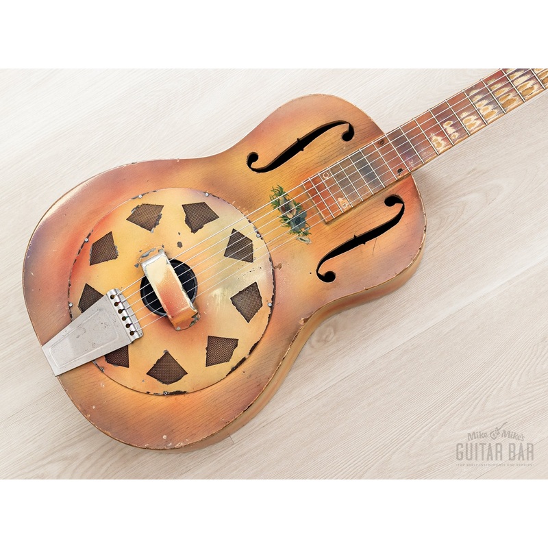 1928 National Triolian Vintage Single Cone Resonator Polychrome Tan-Yellow w/ Case, First Year