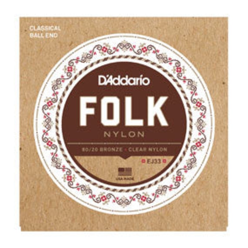 D'Addario EJ33 Folk Nylon, Ball End, 80/20 Bronze/Clear Nylon Trebles