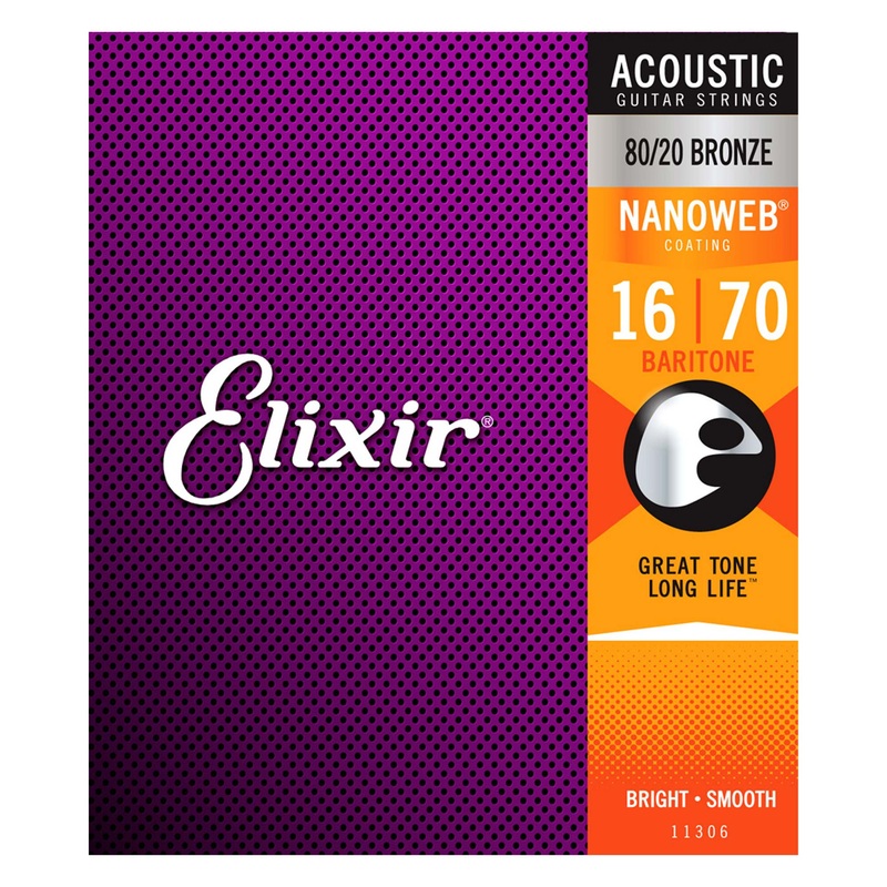 Elixir Phosphor Bronze Baritone 8-String Acoustic Guitar Nanoweb Coating Extra Light 16-70