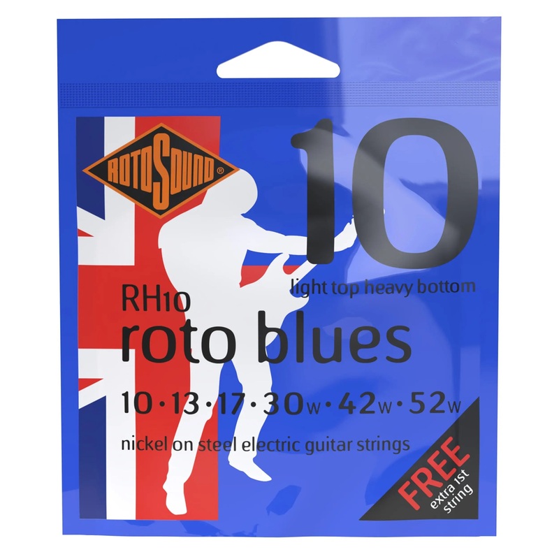 Rotosound Roto Blues RH-10 Nickel Wound Electric Guitar Strings, Light Top/Heavy Bottom (10-52)