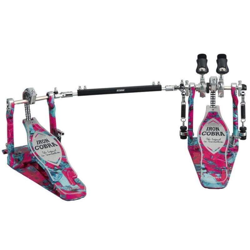 Tama 50th-anniversary Limited Iron Cobra Power Glide Double Kick Pedal - Marble Coral Swirl